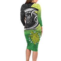 Custom New Zealand Cook Islands Long Sleeve Bodycon Dress Maori Tiki With Circle Stars Turtle - Polynesian Pride