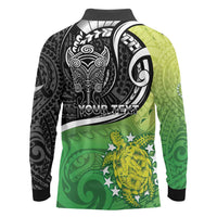 Custom New Zealand Cook Islands Long Sleeve Polo Shirt Maori Tiki With Circle Stars Turtle - Polynesian Pride