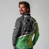 Custom New Zealand Cook Islands Long Sleeve Polo Shirt Maori Tiki With Circle Stars Turtle - Polynesian Pride