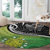 New Zealand Cook Islands Round Carpet Maori Tiki With Circle Stars Turtle - Polynesian Pride