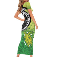Custom New Zealand Cook Islands Short Sleeve Bodycon Dress Maori Tiki With Circle Stars Turtle - Polynesian Pride