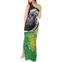 Custom New Zealand Cook Islands Tank Maxi Dress Maori Tiki With Circle Stars Turtle - Polynesian Pride