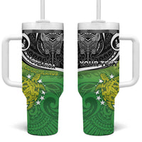 Custom New Zealand Cook Islands Tumbler With Handle Maori Tiki With Circle Stars Turtle - Polynesian Pride