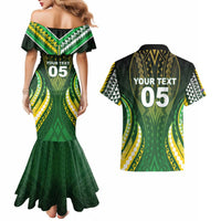 Custom Cook Islands Rugby Couples Matching Mermaid Dress and Hawaiian Shirt Unique Style Green Version LT05 - Polynesian Pride
