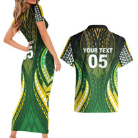 Custom Cook Islands Rugby Couples Matching Short Sleeve Bodycon Dress and Hawaiian Shirt Unique Style Green Version - Polynesian Pride