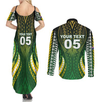 Custom Cook Islands Rugby Couples Matching Summer Maxi Dress and Long Sleeve Button Shirt Unique Style Green Version LT05 - Polynesian Pride