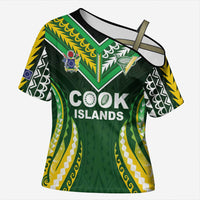 Custom Cook Islands Rugby Cross Shoulder Shirt Unique Style Green Version LT05 Female Green - Polynesian Pride