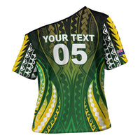 Custom Cook Islands Rugby Cross Shoulder Shirt Unique Style Green Version LT05 - Polynesian Pride