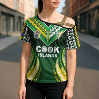 Custom Cook Islands Rugby Cross Shoulder Shirt Unique Style Green Version LT05 - Polynesian Pride