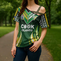 Custom Cook Islands Rugby Cross Shoulder Shirt Unique Style Green Version LT05 - Polynesian Pride