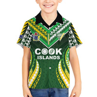 Custom Cook Islands Rugby Family Matching Off The Shoulder Long Sleeve Dress and Hawaiian Shirt Unique Style Green Version - Polynesian Pride