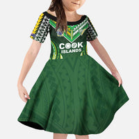 Custom Cook Islands Rugby Family Matching Short Sleeve Bodycon Dress and Hawaiian Shirt Unique Style Green Version - Polynesian Pride