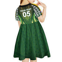 Custom Cook Islands Rugby Kid Short Sleeve Dress Unique Style Green Version LT05 - Polynesian Pride