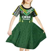 Custom Cook Islands Rugby Kid Short Sleeve Dress Unique Style Green Version LT05 - Polynesian Pride