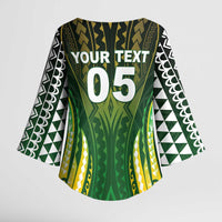 Custom Cook Islands Rugby Kimono Sleeve Blouse Unique Style Green Version - Polynesian Pride