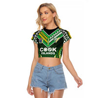 Custom Cook Islands Rugby Raglan Cropped T Shirt Unique Style Green Version LT05 Female Green - Polynesian Pride