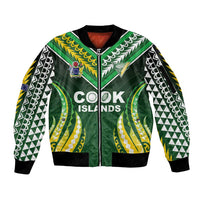 Custom Cook Islands Rugby Sleeve Zip Bomber Jacket Unique Style Green Version - Polynesian Pride