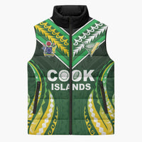Custom Cook Islands Rugby Sleeveless Puffer Jacket Unique Style Green Version - Polynesian Pride