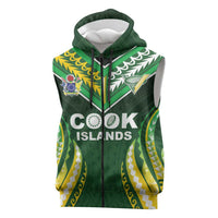 Custom Cook Islands Rugby Sleeveless Zip Hoodie Unique Style Green Version - Polynesian Pride