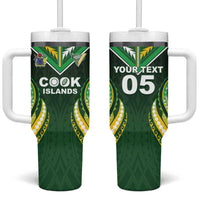Custom Cook Islands Rugby Tumbler With Handle Unique Style Green Version - Polynesian Pride