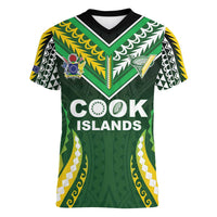 Custom Cook Islands Rugby Women V-Neck T-Shirt Unique Style Green Version - Polynesian Pride