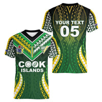 Custom Cook Islands Rugby Women V-Neck T-Shirt Unique Style Green Version - Polynesian Pride