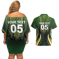 Custom Cook Islands Rugby Couples Matching Off Shoulder Short Dress and Hawaiian Shirt Unique Style Black Version - Polynesian Pride