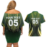 Custom Cook Islands Rugby Couples Matching Off Shoulder Short Dress and Hawaiian Shirt Unique Style Black Version LT05 - Polynesian Pride