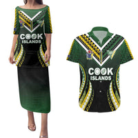 Custom Cook Islands Rugby Couples Matching Puletasi and Hawaiian Shirt Unique Style Black Version - Polynesian Pride