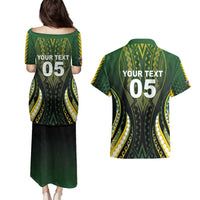 Custom Cook Islands Rugby Couples Matching Puletasi and Hawaiian Shirt Unique Style Black Version - Polynesian Pride