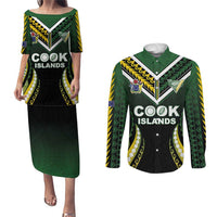 Custom Cook Islands Rugby Couples Matching Puletasi and Long Sleeve Button Shirt Unique Style Black Version LT05 Black - Polynesian Pride