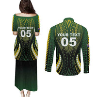 Custom Cook Islands Rugby Couples Matching Puletasi and Long Sleeve Button Shirt Unique Style Black Version LT05 - Polynesian Pride