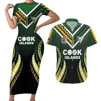 Custom Cook Islands Rugby Couples Matching Short Sleeve Bodycon Dress and Hawaiian Shirt Unique Style Black Version LT05 Black - Polynesian Pride