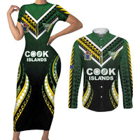 Custom Cook Islands Rugby Couples Matching Short Sleeve Bodycon Dress and Long Sleeve Button Shirt Unique Style Black Version LT05 Black - Polynesian Pride