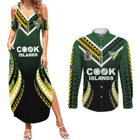 Custom Cook Islands Rugby Couples Matching Summer Maxi Dress and Long Sleeve Button Shirt Unique Style Black Version LT05 Black - Polynesian Pride