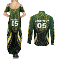 Custom Cook Islands Rugby Couples Matching Summer Maxi Dress and Long Sleeve Button Shirt Unique Style Black Version LT05 - Polynesian Pride