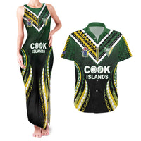 Custom Cook Islands Rugby Couples Matching Tank Maxi Dress and Hawaiian Shirt Unique Style Black Version - Polynesian Pride