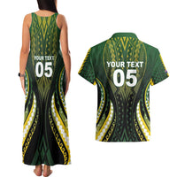 Custom Cook Islands Rugby Couples Matching Tank Maxi Dress and Hawaiian Shirt Unique Style Black Version - Polynesian Pride
