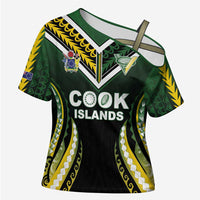 Custom Cook Islands Rugby Cross Shoulder Shirt Unique Style Black Version - Polynesian Pride
