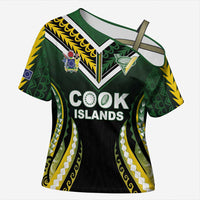 Custom Cook Islands Rugby Cross Shoulder Shirt Unique Style Black Version LT05 Female Black - Polynesian Pride