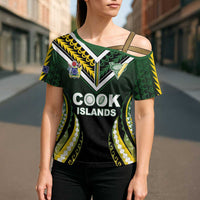 Custom Cook Islands Rugby Cross Shoulder Shirt Unique Style Black Version LT05 - Polynesian Pride