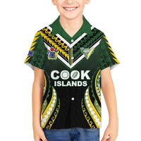 Custom Cook Islands Rugby Family Matching Off The Shoulder Long Sleeve Dress and Hawaiian Shirt Unique Style Black Version - Polynesian Pride