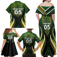 Custom Cook Islands Rugby Family Matching Off Shoulder Maxi Dress and Hawaiian Shirt Unique Style Black Version - Polynesian Pride