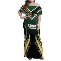 Custom Cook Islands Rugby Family Matching Off Shoulder Maxi Dress and Hawaiian Shirt Unique Style Black Version - Polynesian Pride