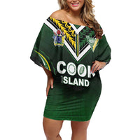 Custom Cook Islands Rugby Family Matching Off Shoulder Short Dress and Hawaiian Shirt Unique Style Black Version - Polynesian Pride