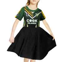 Custom Cook Islands Rugby Kid Short Sleeve Dress Unique Style Black Version LT05 - Polynesian Pride