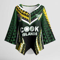 Custom Cook Islands Rugby Kimono Sleeve Blouse Unique Style Black Version - Polynesian Pride