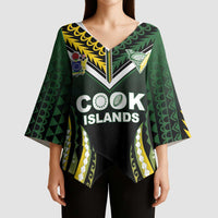 Custom Cook Islands Rugby Kimono Sleeve Blouse Unique Style Black Version - Polynesian Pride