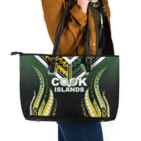 Cook Islands Rugby Leather Tote Bag Unique Style Black Version - Polynesian Pride