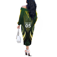 Custom Cook Islands Rugby Off The Shoulder Long Sleeve Dress Unique Style Black Version - Polynesian Pride